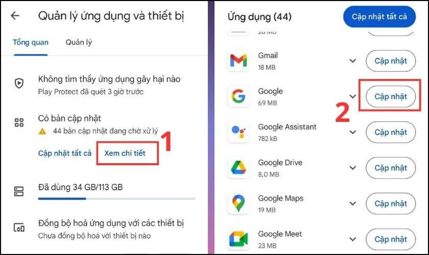 Nhấn Xem chi tiết để kiểm tra danh sách ứng dụng. Nhấn Xem chi tiết để kiểm tra danh sách ứng dụng.