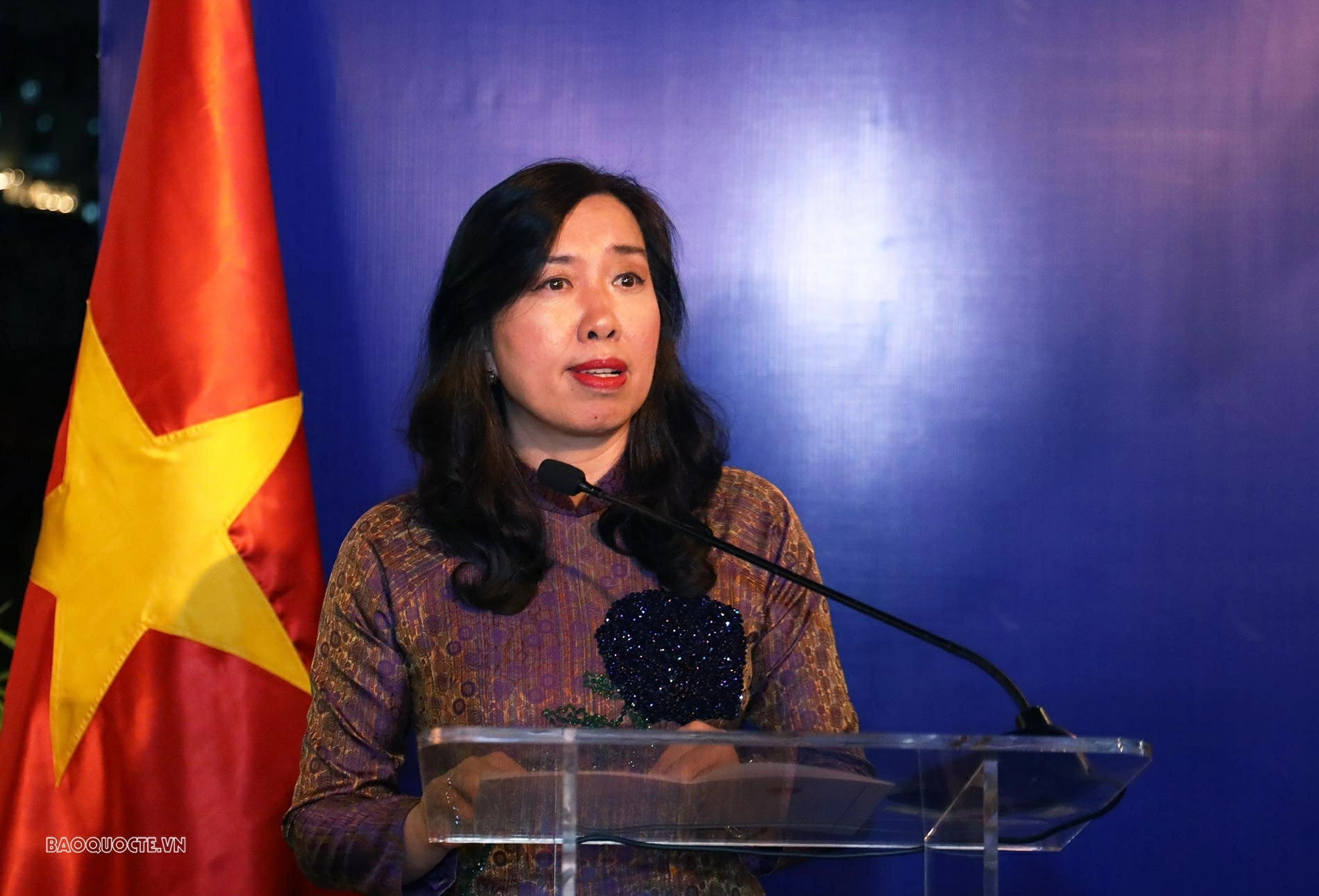 Thứ trưởng Ngoại giao Lê Thị Thu Hằng phát biểu tại buổi Lễ. (Ảnh: Thành Long)