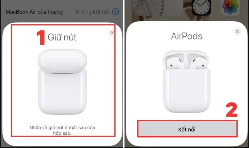 Nhấn giữ nút thiết lập ở mặt sau hộp sạc.
