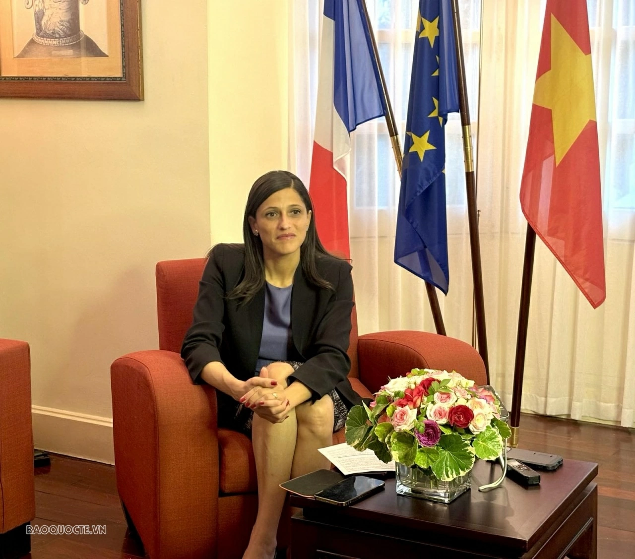bà Eléonore Caroit, Bộ trưởng phụ trách Cộng đồng Pháp ngữ, Quan hệ Đối tác Quốc tế và Người Pháp ở nước ngoài. (Ảnh: Ngọc Anh)