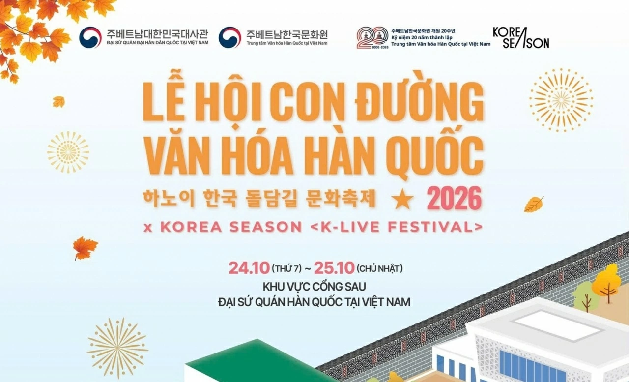 Lễ hội con đường văn hóa Hàn Quốc 2026 & K-live band Festival: Điểm hẹn giao lưu văn hóa Việt Nam - Hàn Quốc giữa mùa Thu Hà Nội