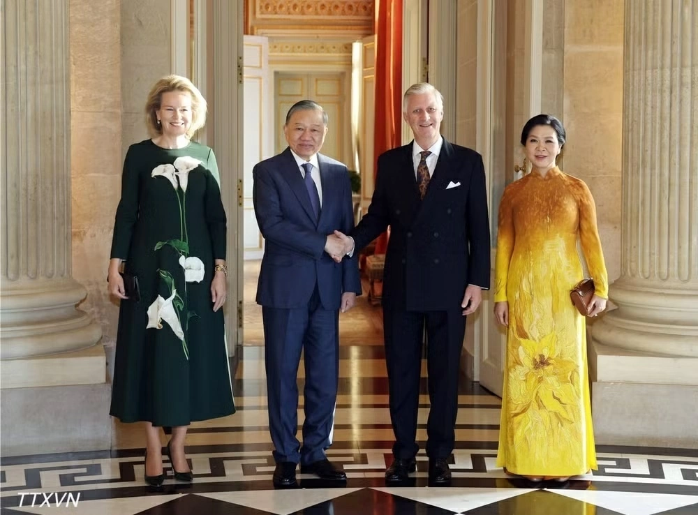 Tổng Bí thư, Chủ tịch nước Tô Lâm và Phu nhân Ngô Phương Ly hội kiến Nhà Vua Bỉ Philippe và Hoàng hậu Mathilde. (Nguồn: TTXVN)