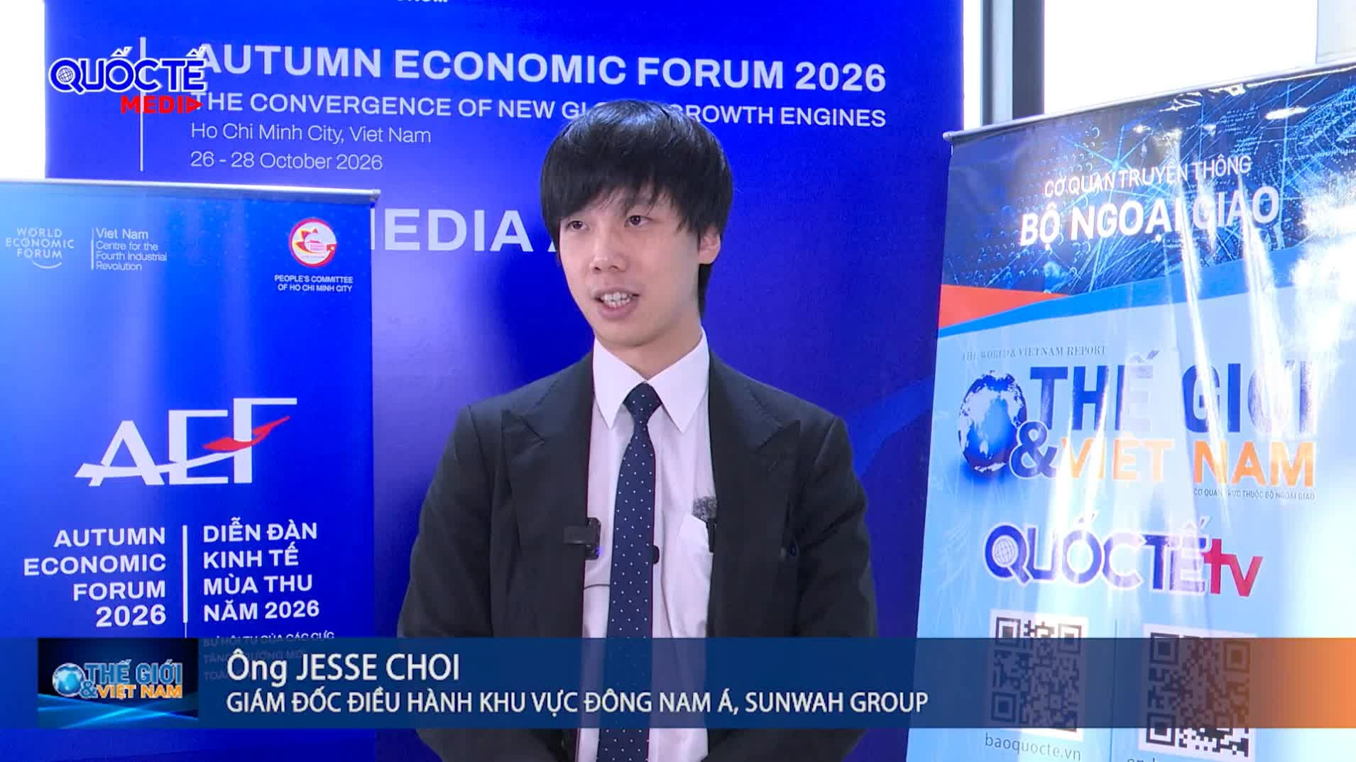 Ông Jesse Choi, Giám đốc điều hành khu vực Đông Nam Á của Sunwah Group, chia sẻ về tiềm năng nâng cao vị thế của Việt Nam trong chuỗi giá trị khu vực. (Ảnh: Thành Long) AEF 2026: Doanh nghiệp nước ngoài gợi mở hướng phát triển mới cho Việt Nam