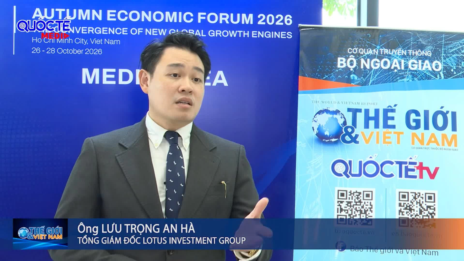 Ông Lưu Trọng An Hà, nhà sáng lập kiêm đối tác điều hành Lotus Investment Group, chia sẻ về các điều kiện cần thiết để Việt Nam thu hút dòng vốn quốc tế. (Ảnh: Thành Long) AEF 2026: Minh bạch chính sách để thu hút vốn, đổi mới công nghệ để tăng sức cạnh tranh