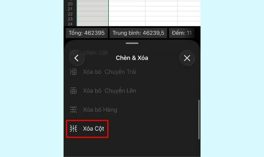 Tiếp tục nhấn vào lệnh Xóa cột.