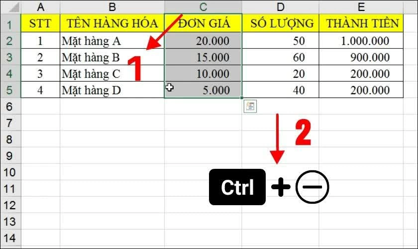 Xác định cột cần loại bỏ, sau đó nhấp vào tiêu đề cột.