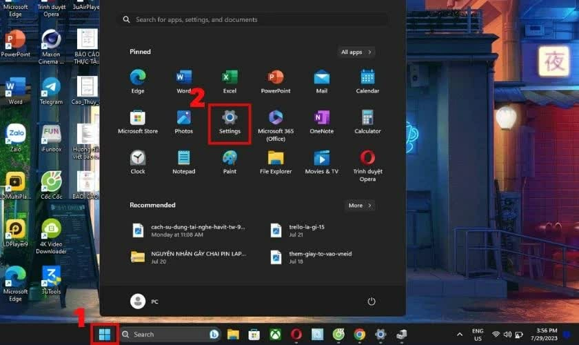 Nhấn vào biểu tượng Windows trên thanh Taskbar.