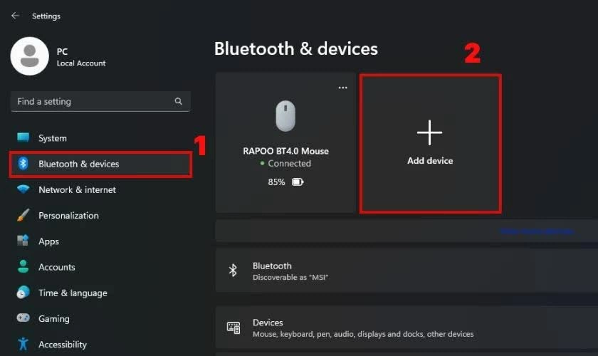 Chọn mục Bluetooth & Devices ở bảng điều hướng bên trái.