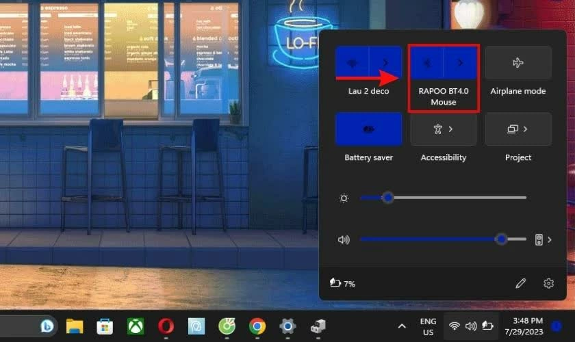 Nhấn vào biểu tượng Bluetooth để bật kết nối không dây. 