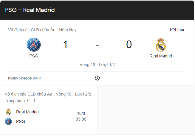 Link xem trực tiếp PSG vs Real Madrid 3h00 ngày 16/2 lượt đi vòng 1/8 Cúp C1