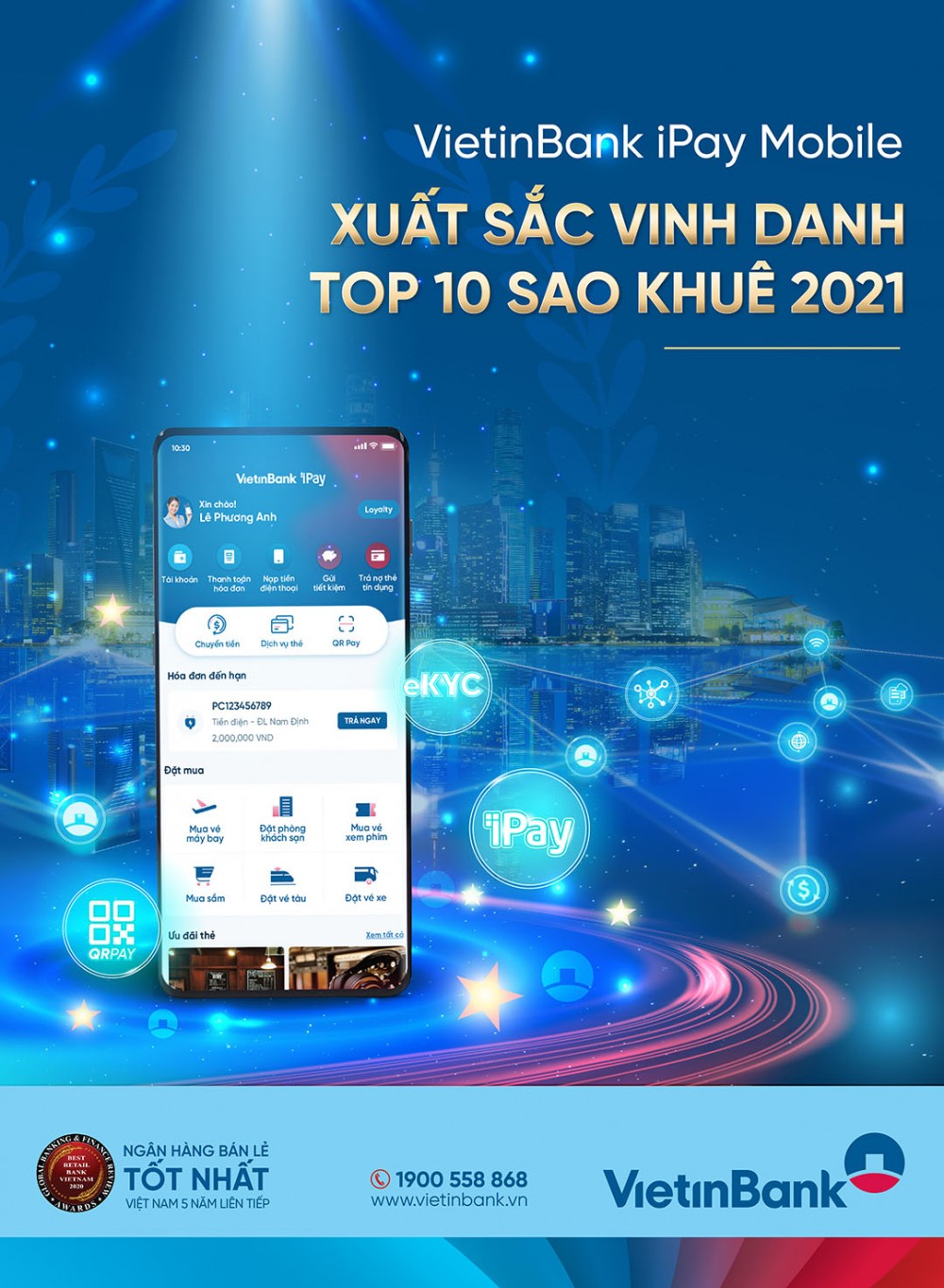 Ứng dụng Ngân hàng số VietinBank iPay Mobile xuất sắc lần thứ 2 liên tiếp vào Top 10 Sao Khuê 2021.