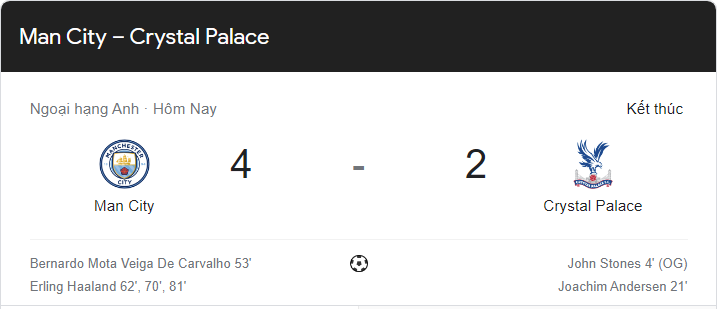 Link xem trực tiếp Man City vs Crystal Palace (21h00 ngày 27/8) vòng 4 Ngoại hạng Anh