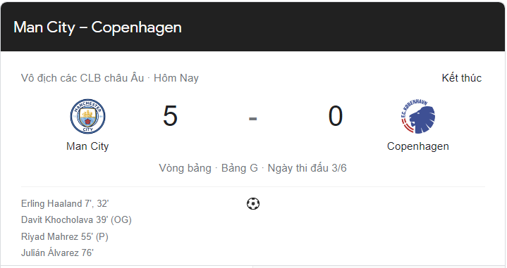 Link xem trực tiếp Man City vs Copenhagen (02h00 ngày 6/10) vòng bảng Cúp C1 châu Âu