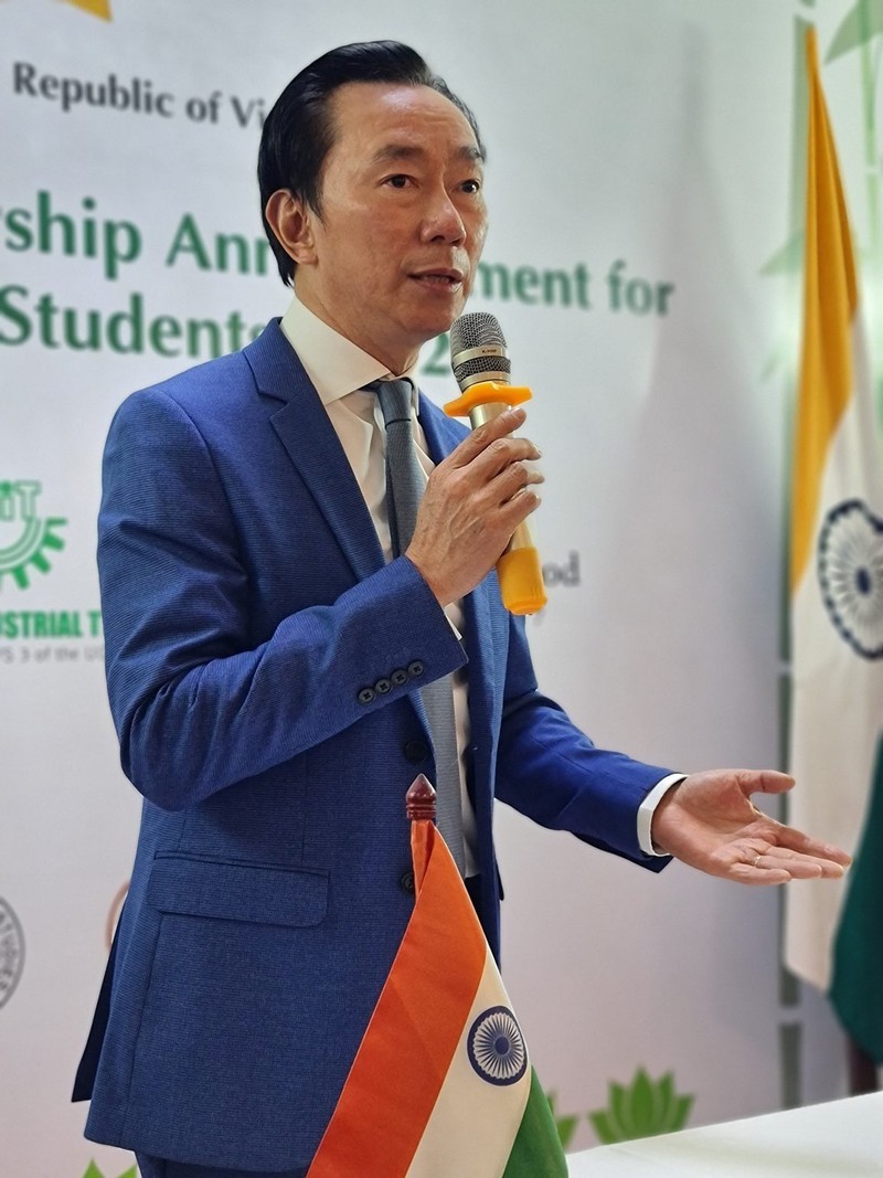 Đại sứ Việt Nam tại Ấn Độ Phạm Sanh Châu phát biểu trong lễ công bố Chương trình học bổng Đại sứ năm 2021. Ảnh: ĐSQ Việt Nam tại Ấn Độ