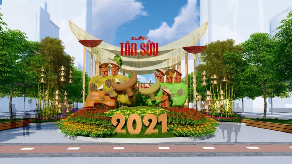 A couple of buffalo models will be positioned at the entrance to the Flower Street which has been held annually to celebrate the traditional Tet since 2004. A couple of buffalo models will be positioned at the entrance to the Flower Street which has been held annually to celebrate the traditional Tet since 2004.