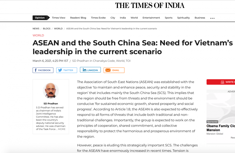 Học giả Ấn Độ ca ngợi vai trò và đóng góp của Việt Nam trong vấn đề Biển Đông và ASEAN