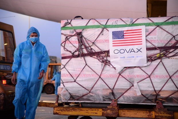 A batch of Moderna COVID-19 vaccine supported by the US Government at Noi Bai International Airport in Hanoi on July 10. (Source: WHO)