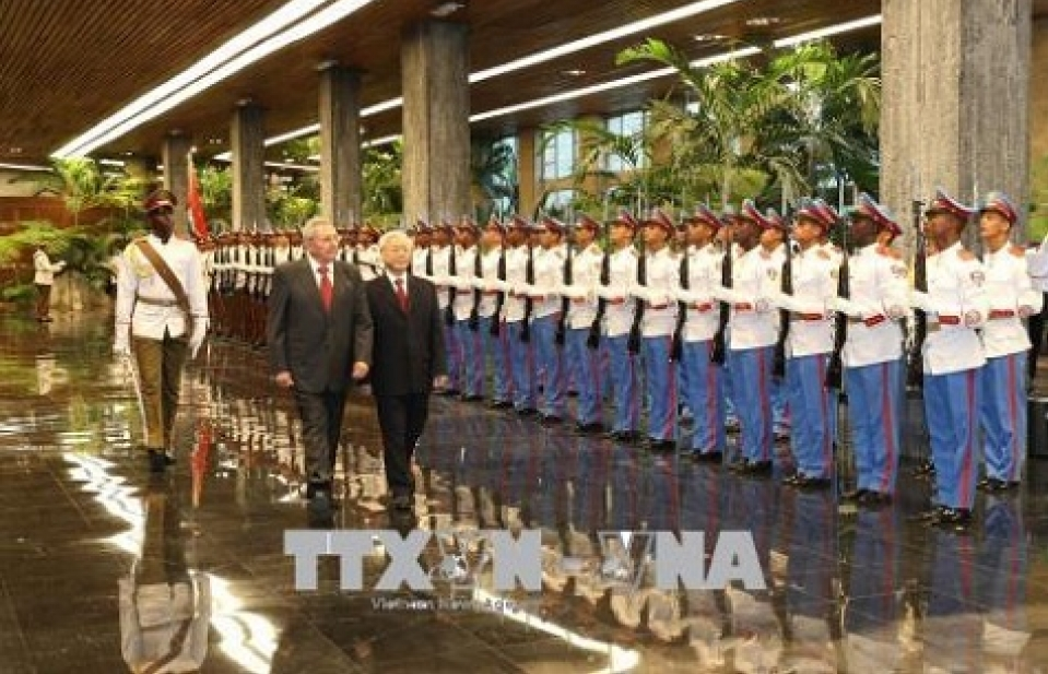 Tổng Bí thư Nguyễn Phú Trọng hội đàm với Chủ tịch Cuba Raul Castro