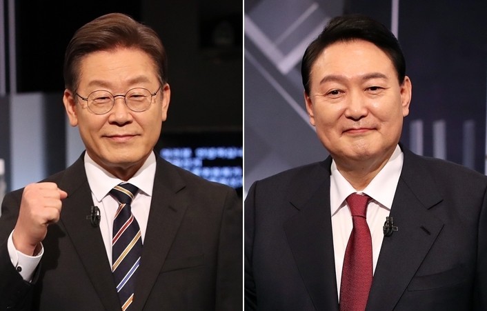 ình ảnh tổng hợp này cho thấy Lee Jae-myung (L), ứng cử viên tổng thống của Đảng Dân chủ cầm quyền và Yoon Suk-yeol, ứng cử viên của Đảng Quyền lực Nhân dân đối lập chính. (Yonhap)