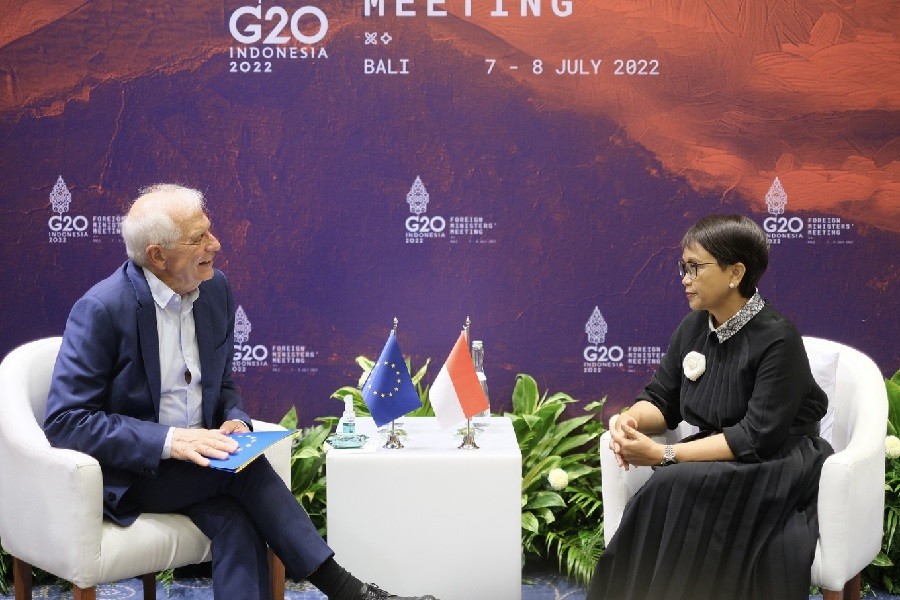 Trước thềm Hội nghị Ngoại trưởng G20, Indonesia-EU bàn vấn đề Ukraine. (Nguồn: Indonesian Foreign Ministry)