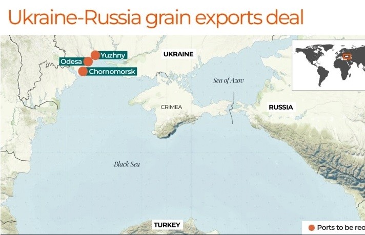 3 cảng ở Ukraine bắt đầu khôi phục hoạt động theo thỏa thuận giữa nước này với Nga, dưới sự bảo trợ của Thổ Nhĩ Kỳ và Liên hợp quốc. (Nguồn: Aljazeera)