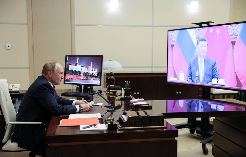 Thượng đỉnh trực tuyến Nga-Trung: Tổng thống Putin tuyên bố quyết tâm 'biến biên giới chung thành vành đai vĩnh cửu'. (Nguồn: TASS)