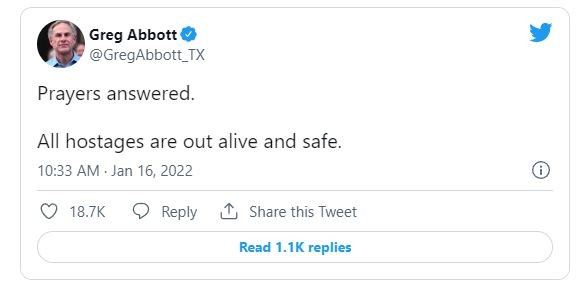 Thống đốc bang Texas (Mỹ): Tất cả con tin được tự do và an toàn