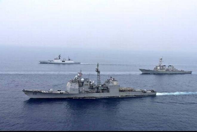 Ngày 28/3, Ấn Độ và Mỹ đã bắt đầu cuộc tập trận hải quân kéo dài 2 ngày ở khu vực Đông Ấn Độ Dương. (Nguồn: Hải quân Ấn Độ)
