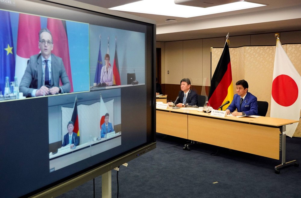 Nhật Bản đã tổ chức Đối thoại chiến lược ngoại giao, quốc phòng (Đối thoại 2+2) với Đức lần đầu tiên bằng hình thức trực tuyến, ngày 13/4. (Nguồn: AP)