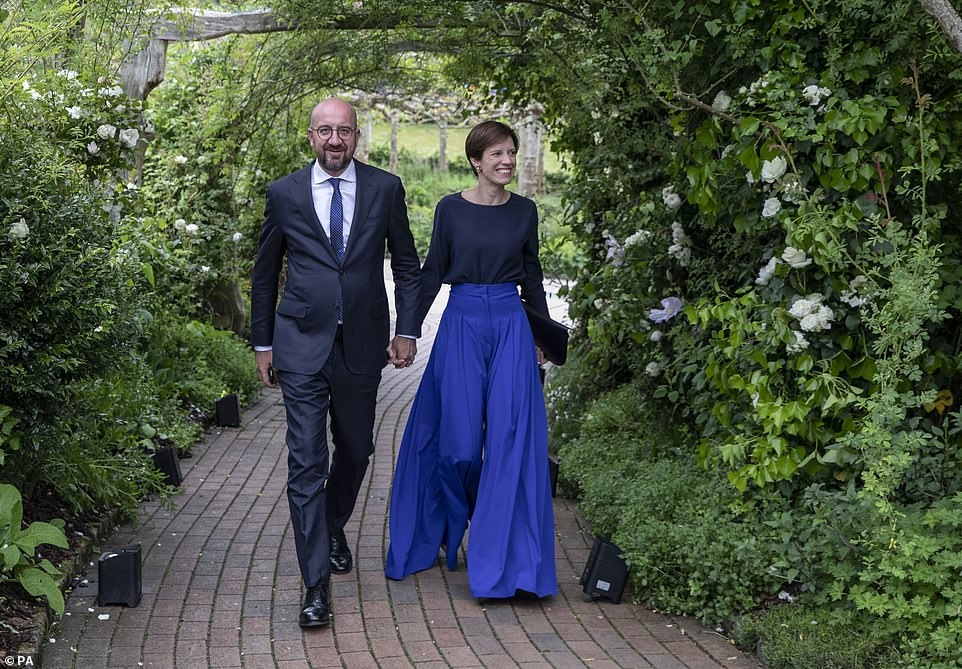 Chủ tịch Hội đồng châu Âu Charles Michel và phu nhân, bà Amelie Derbaudrenghien. (Nguồn: PA)