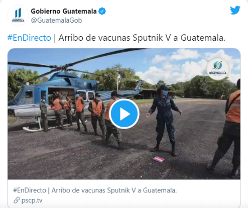 Chính phủ Guatemala thông báo lô vaccine Sputnik V phòng COVID-19 thứ 4 của Nga đã tới sân bay quốc tế La Aurora tại thủ đô Guatemala City.
