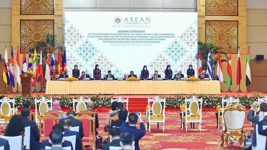 Lễ ký kết văn kiện mở rộng Hiệp ước Thân thiện và Hợp tác ở Đông Nam Á (TAC), ngày 3/8/2022. (Ảnh: Tuấn Anh)