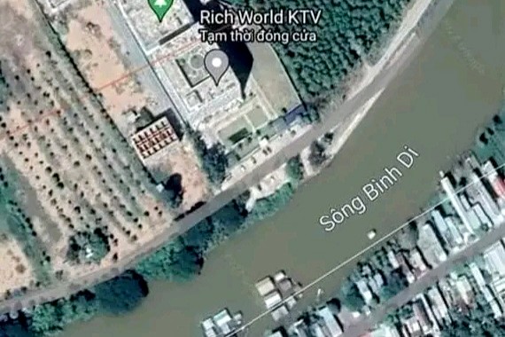 Vị trí mà 40 người vượt sông đào thoát khỏi casino Campuchia bơi qua sông Bình Di về Việt Nam.