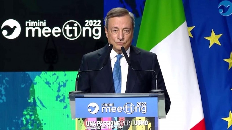 Thủ tướng Italy Mario Draghi phát tại Diễn đàn Rimini ngày 24/8. (Nguồn: AFP)
