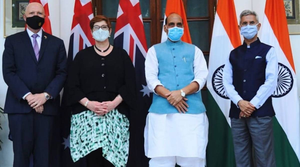 Ngày 11/9, Ấn Độ và Australia đã tổ chức cuộc họp đầu tiên giữa các bộ trưởng ngoại giao và quốc phòng hai nước (Đối thoại 2+2 cấp bộ trưởng). (Nguồn: Twitter)