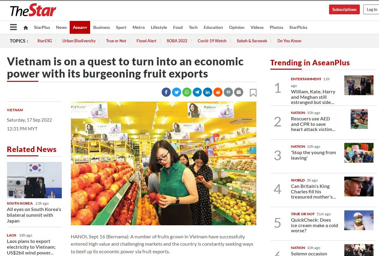 The Star: Việt Nam trên đường trở thành cường quốc kinh tế nhờ tăng trưởng xuất khẩu trái cây