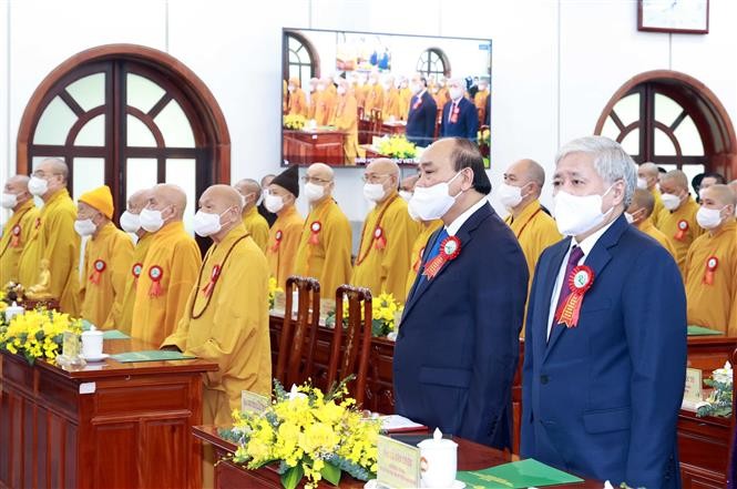 Chủ tịch nước Nguyễn Xuân Phúc và các đại biểu tại Lễ kỷ niệm. (Nguồn: TTXVN)