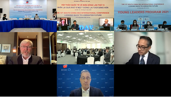 Các đại biểu tham dự Hội thảo quốc tế về Biển Đông lần thứ 13, từ ngày 18-19/11 tại Hà Nội. (Ảnh chụp màn hình)