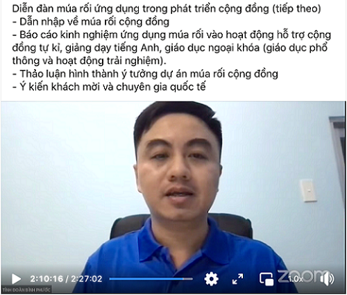 Bí thư Tỉnh Đoàn Bình Phước Trần Quốc Duy đề nghị các đoàn múa rối cộng đồng phối hợp cùng Tỉnh Đoàn bảo tồn, phát huy nghệ thuật múa rối gắn với phát triển thanh thiếu nhi tỉnh này.