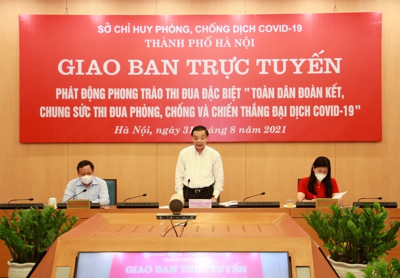 Ông Chu Ngọc Anh phát biểu tại cuộc giao ban trực tuyến tại Sở Chỉ huy phòng chống dịch Covid-19 thành phố Hà Nội. (Nguồn: VOV)