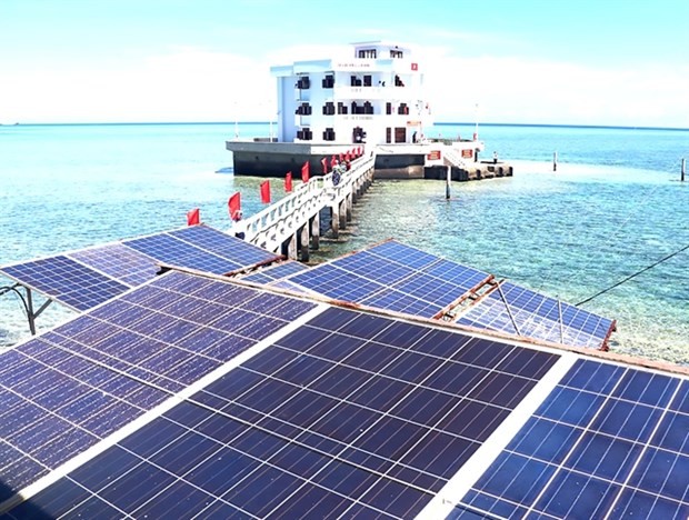 Solar panels are installed in Truong Sa island district. (Source: VNA)