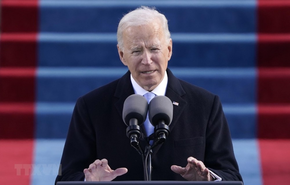 Tân Tổng thống Mỹ Joe Biden phát biểu sau khi tuyên thệ nhậm chức tại Đồi Capitol ở Washington DC. (Ảnh: AFP/TTXVN)