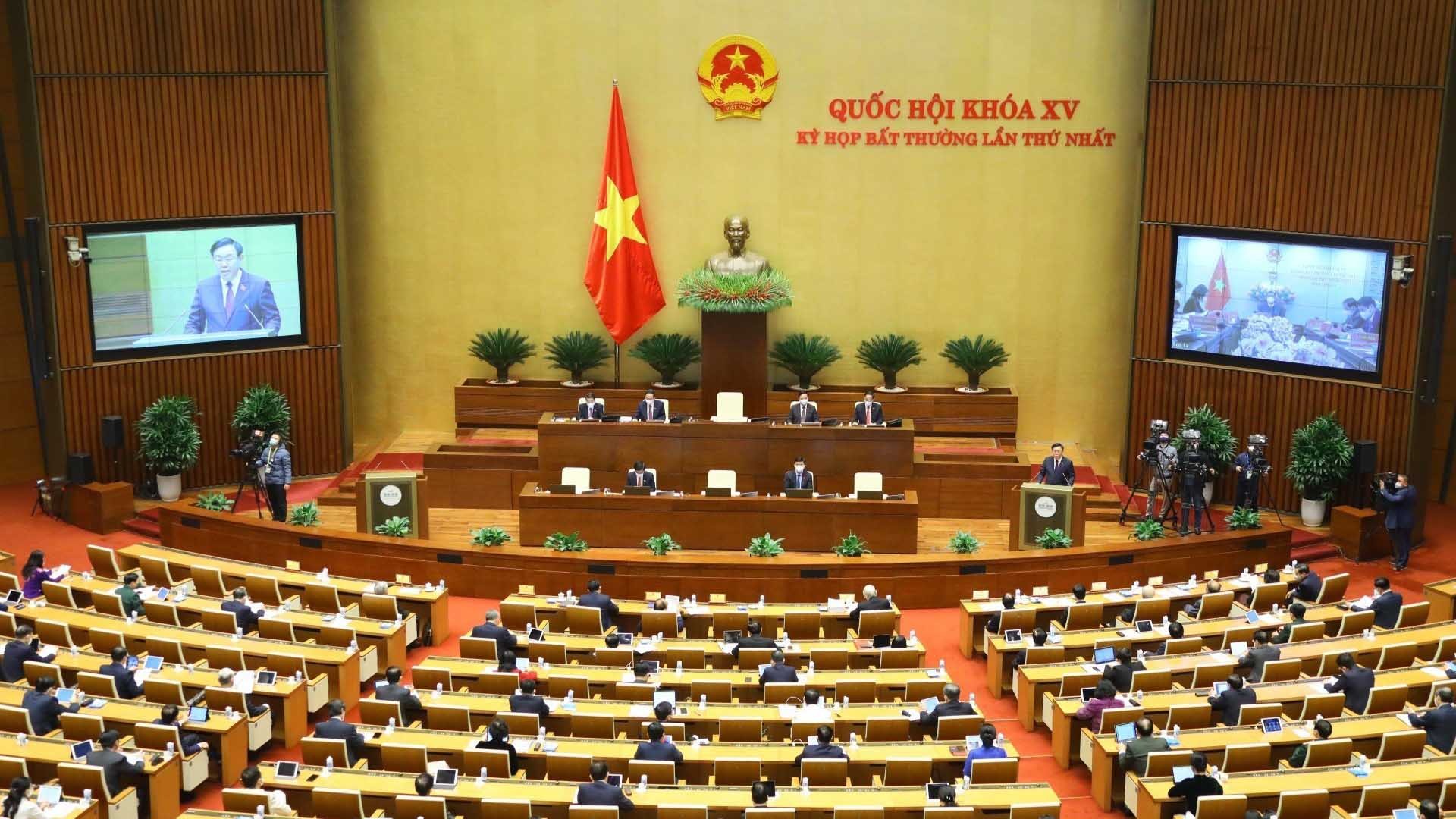 Chủ tịch Quốc hội Vương Đình Huệ phát biểu khai mạc kỳ họp. (Nguồn: TTXVN)