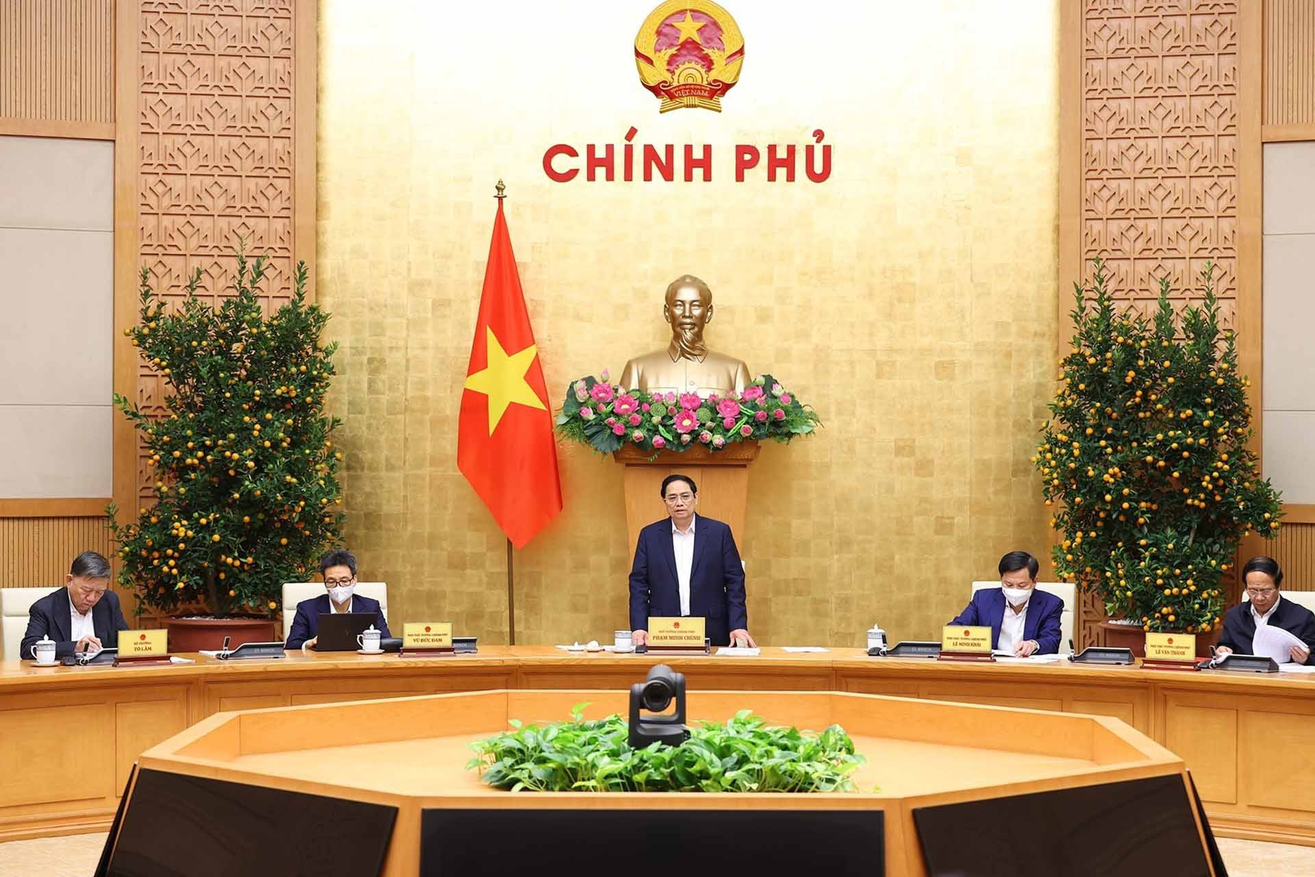 Thủ tướng Phạm Minh Chính chủ trì Phiên họp Chính phủ tháng 1 năm 2022. (Nguồn: TTXVN)