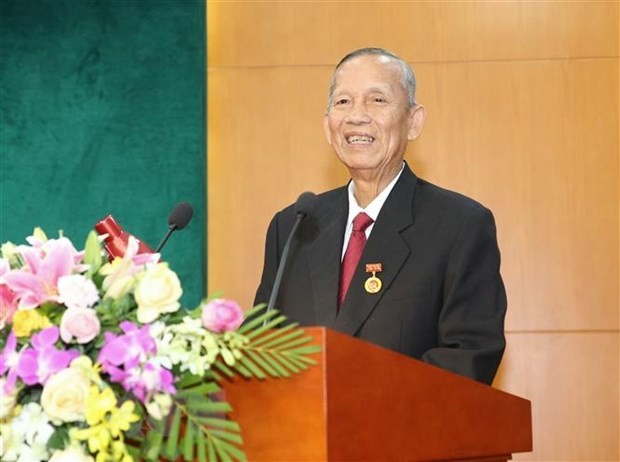 Nguyên Phó Thủ tướng Chính phủ, nguyên Trưởng Ban Nội chính Trung ương Trương Vĩnh Trọng phát biểu tại lễ trao tặng Huy hiệu 50 tuổi Đảng. (Ảnh: Doãn Tấn/TTXVN)