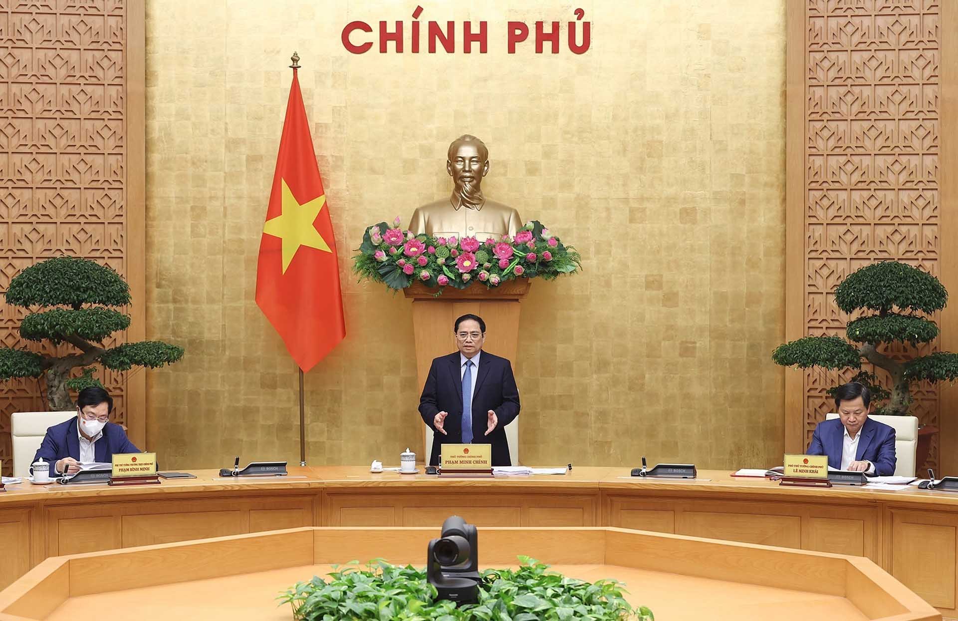 Thủ tướng Phạm Minh Chính chủ trì phiên họp Chính phủ thường kỳ tháng 2/2022. (Nguồn: TTXVN)