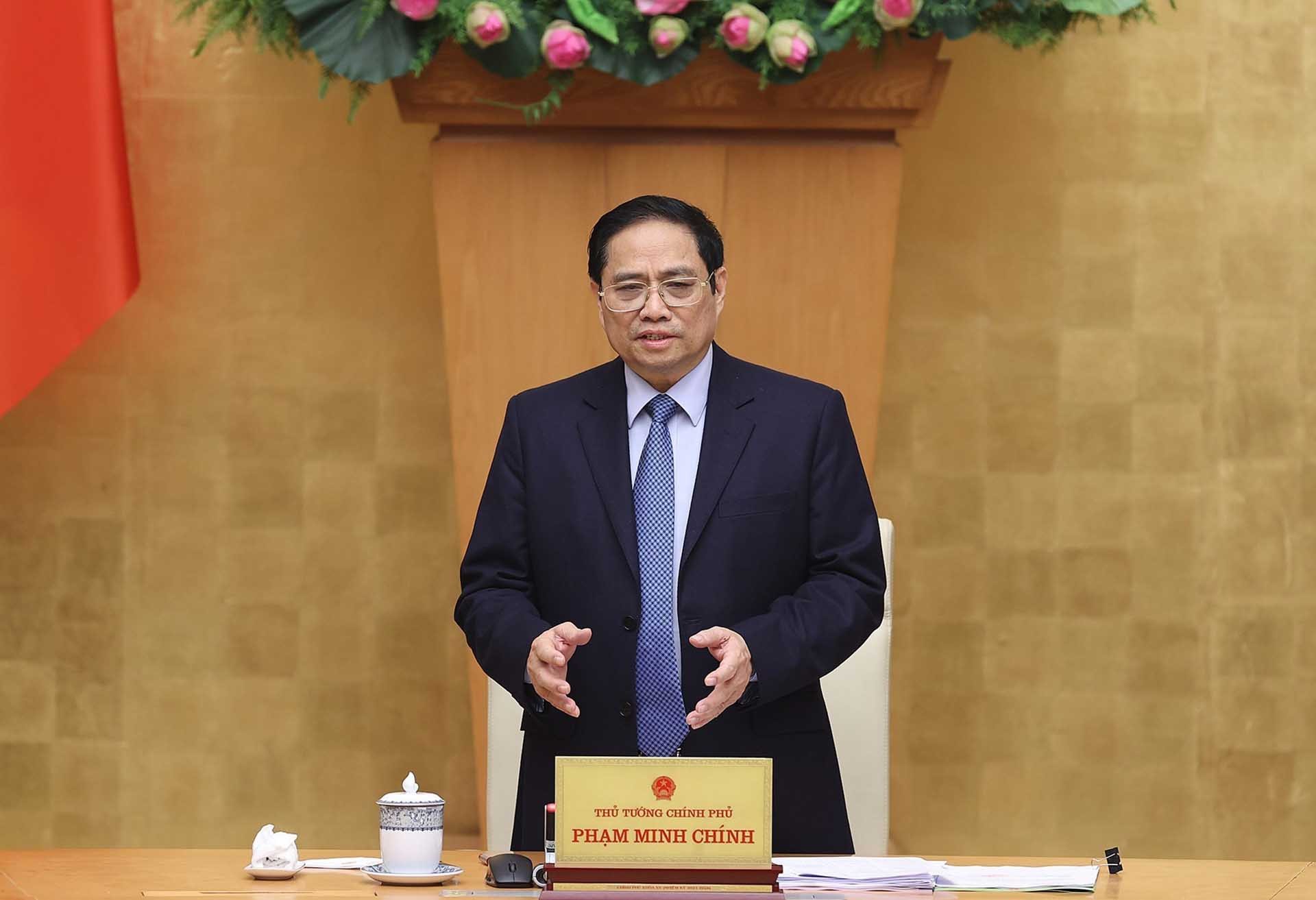 Thủ tướng Phạm Minh Chính phát biểu tại cuộc họp. (Nguồn: TTXVN)