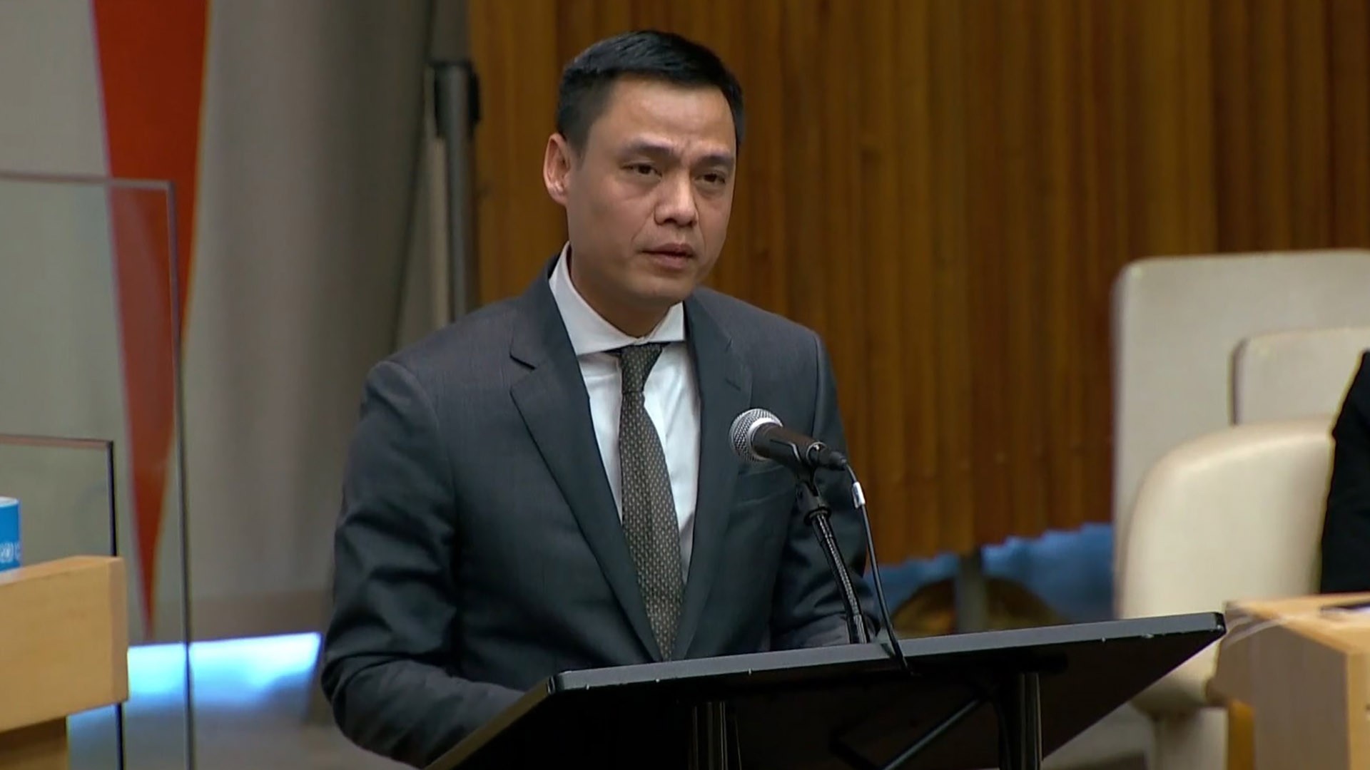 Đại sứ Đặng Hoàng Giang, Trưởng Phái đoàn Đại diện thường trực Việt Nam tại Liên hợp quốc phát biểu tại Hội thảo. (Nguồn: TTXVN)