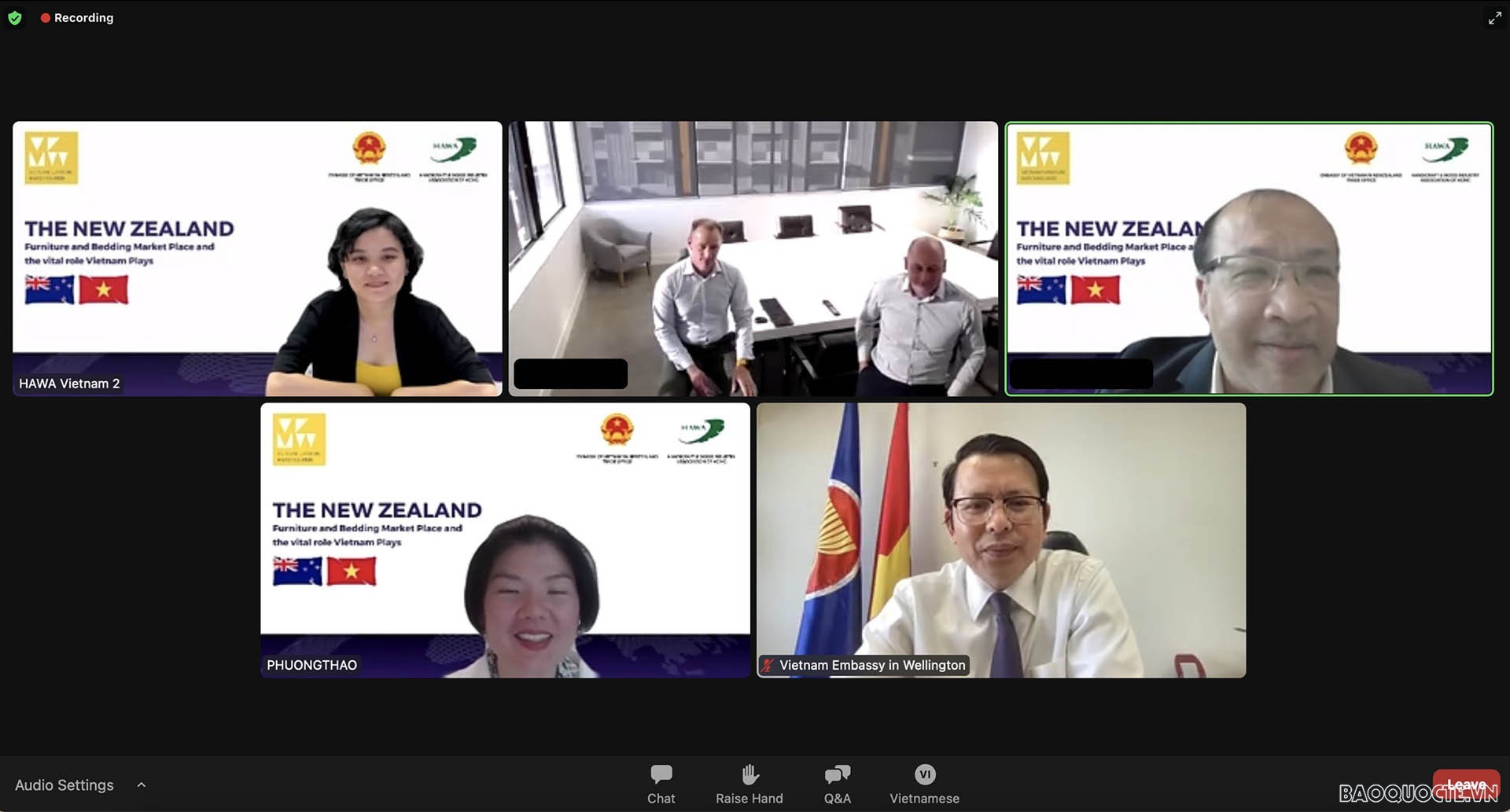 Đại sứ quán Việt Nam tại New Zealand phối hợp tổ chức Hội nghị chuyên đề “Thị trường đồ gỗ New Zealand và vai trò của Việt Nam trong chuỗi cung ứng đồ gỗ vào thị trường New Zealand” theo hình thức trực tuyến. 