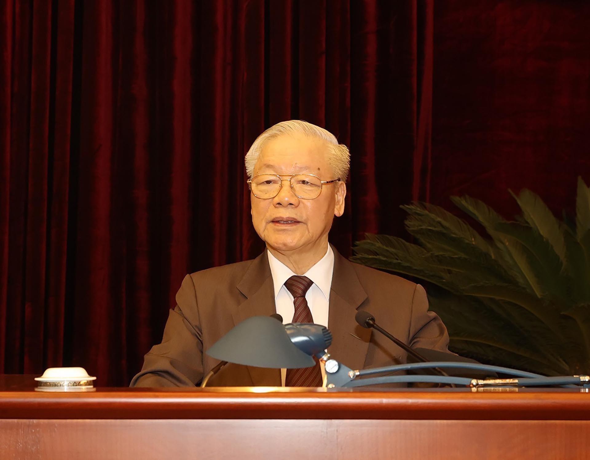 Tổng Bí thư Nguyễn Phú Trọng phát biểu kết luận hội nghị. (Nguồn: TTXVN)
